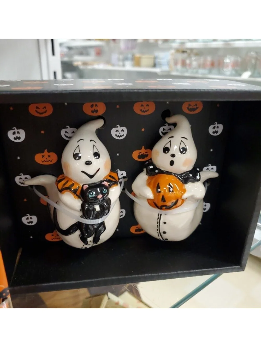 Blue Sky Clayworks Halloween Ghost Pumpkin Salt & Pepper Shakers 2pc Boxed